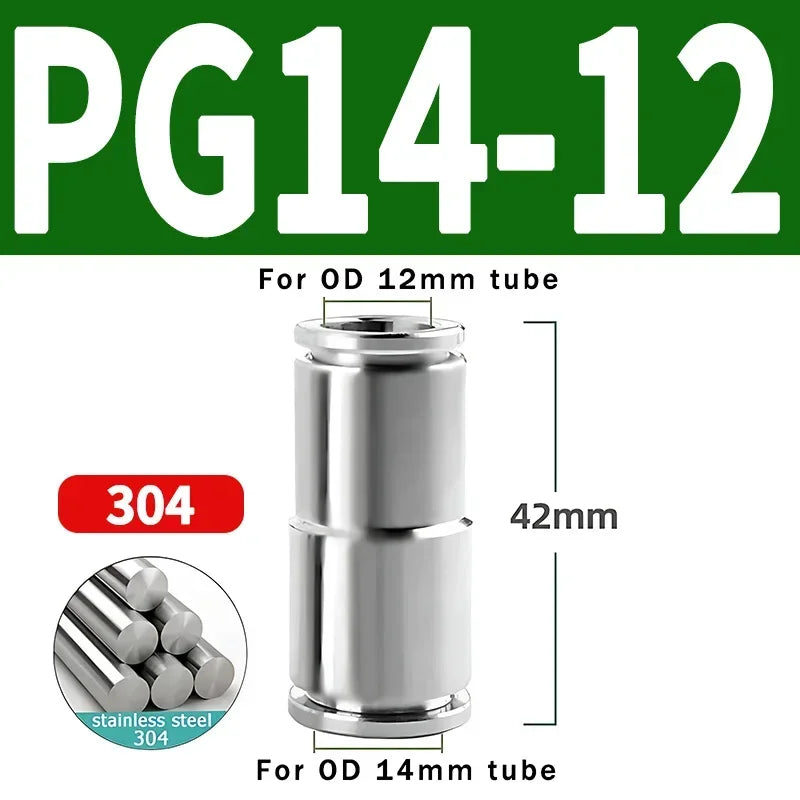 304 Stainless Steel Pneumatic Quick Connect Fitting PG PU 4 6 8 10mm for Air Compressor Gas Pipe Hydraulic Plug-In 10-50PCS