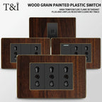 118-Type Retro Wood Grain Wall Plate – Black Plastic Spray-Painted Decorative Panel for Italy Standard Switch & Socket