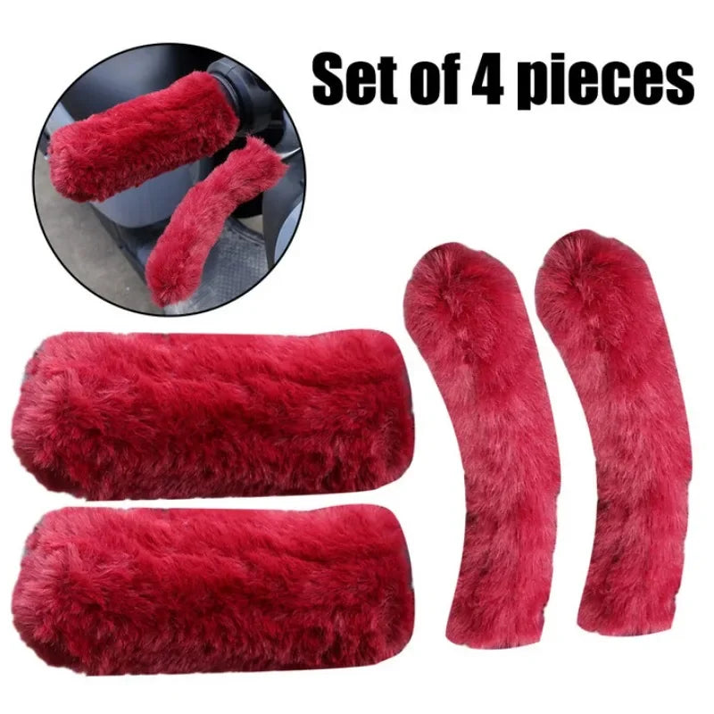 Motorbike Plush Handlebar Covers Winter Warm Imitation Plush Electric Car Motorbike Handlebar Cover Anti-slip Handlebar Sleeve