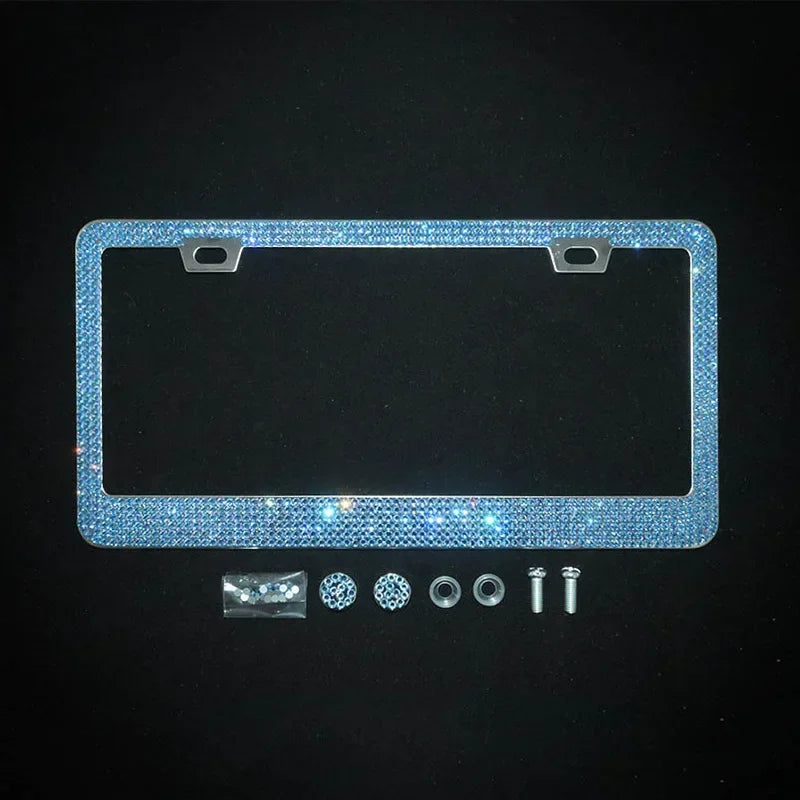 Car Glitter Crystal Sticker License Plate Frame Women's License Plate Frame Auto Parts 12.2*6.3in Three Colors Optional Amagi