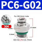 Stainless Steel PC-G Pneumatic Push-In Fitting, Straight Male G Thread Air Tube Connector for Air Compressor & Pneumatic Systems