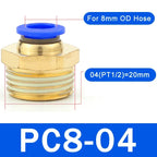 5PCS PC Pneumatic Quick Connector - 4-12mm Push In Fitting for 1/8" 1/4" 3/8" 1/2" BSPT Thread Air Hose & Tube,Industrial Use