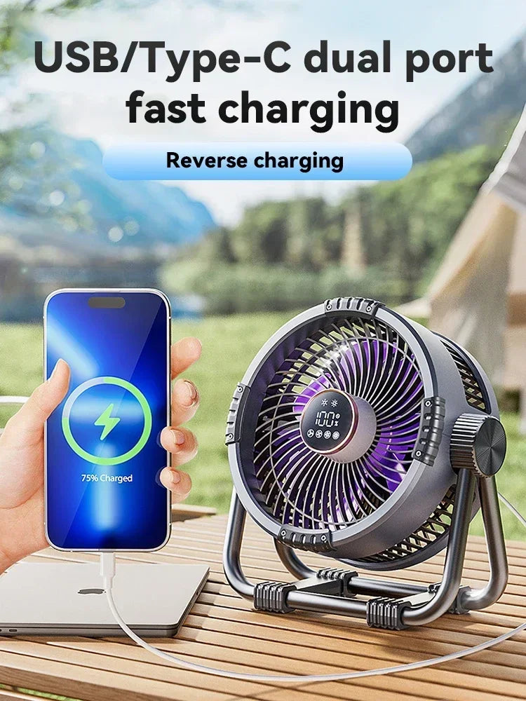 Portable Camping Fan with LED Lantern Outdoor Tent Fan 20000mAh Rechargeable Battery Powered Fan for Camping Motorcycle Amagi