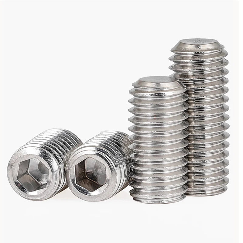 M3 - M10 Sizes DIN913 Hex Socket Allen Flat Point Grub Bolt Assortment - Black Steel & 304 Stainless Steel Mix