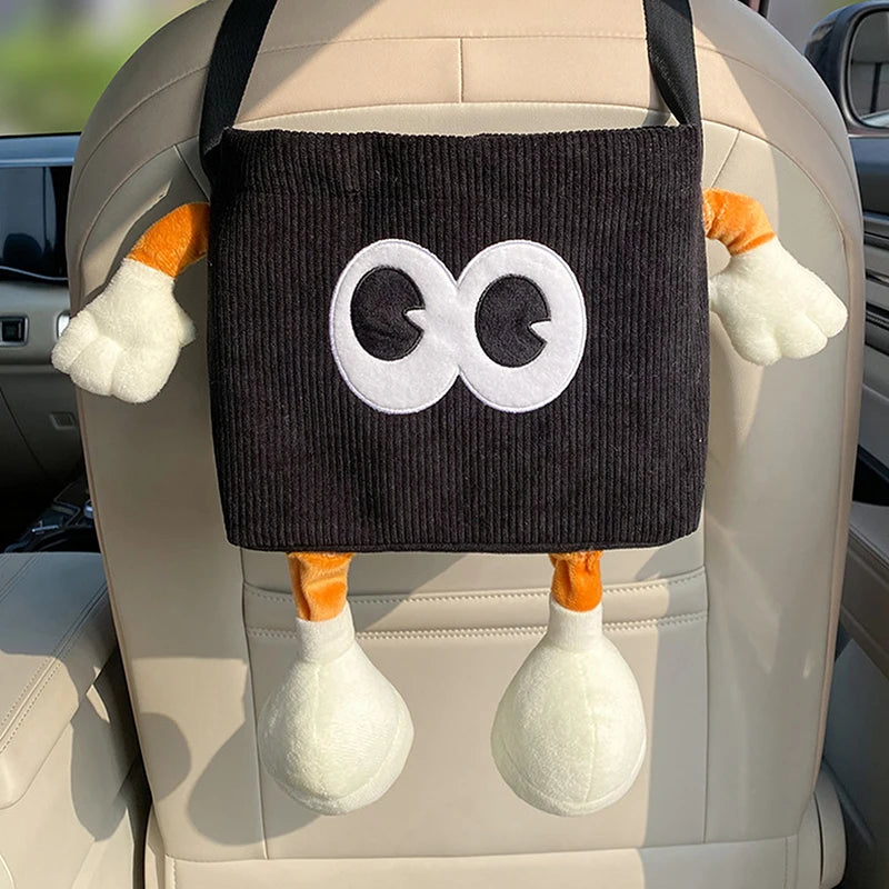 Car Trash Can Tissue Box Cartoon 2-in-1 Car Umbrella Storage Bin Auto Seat Back Hanging Storage Bag Backseat Cup Holder