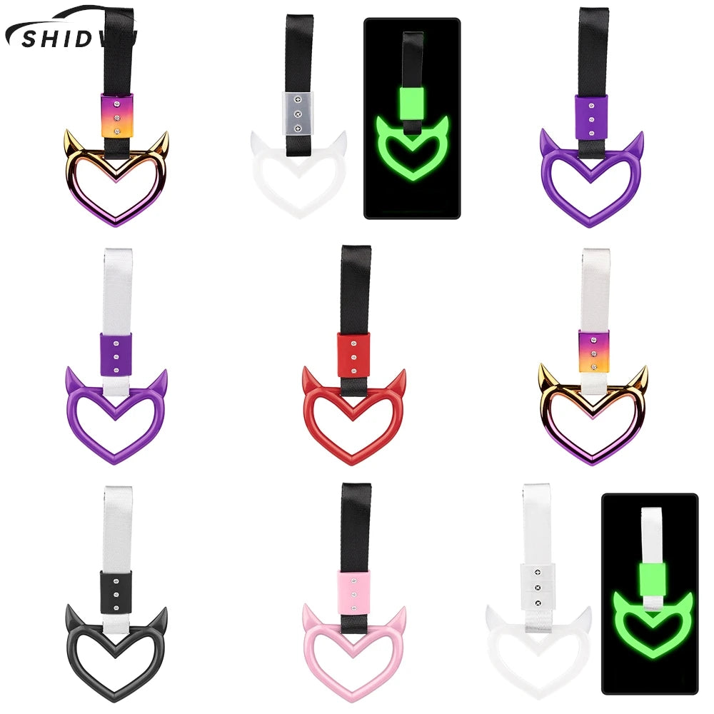 Colorful Car Tow Strap Tsurikawa Ring Heart JDM Train Bus Handle Hand Strap Styling Drift Charm Strap Auto Accessories