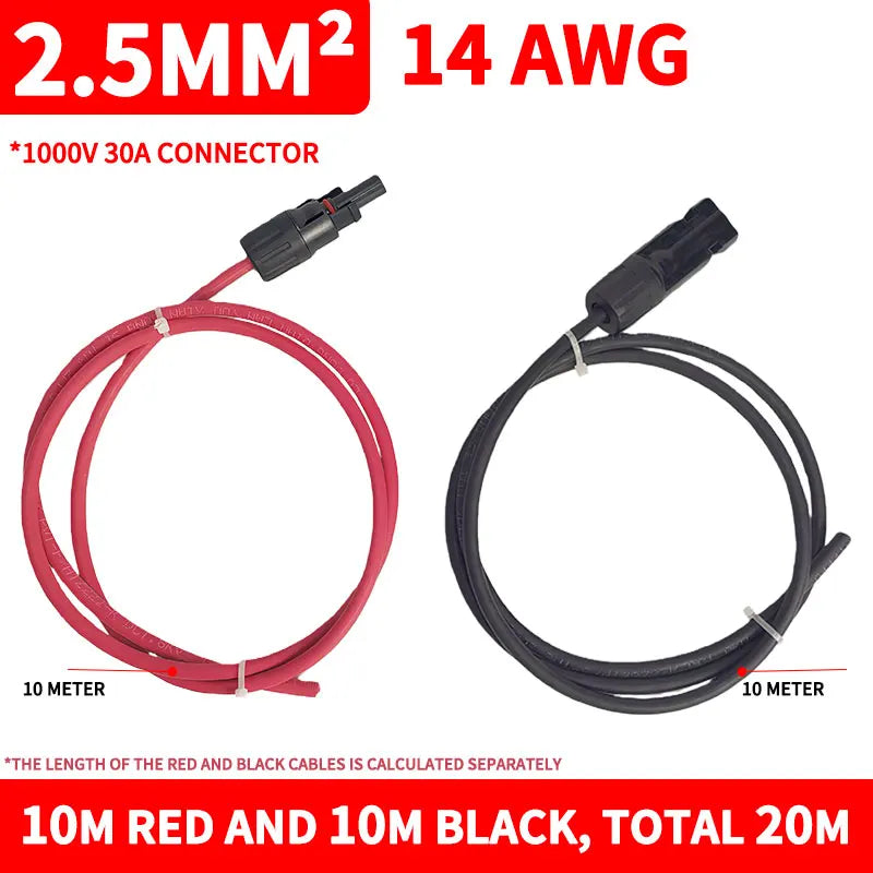 4/2.5mm² PV1-F Solar Extension Cable 1/2/3/5/10M Waterproof DC Connector Male Female Pair IP67 for Photovoltaic System