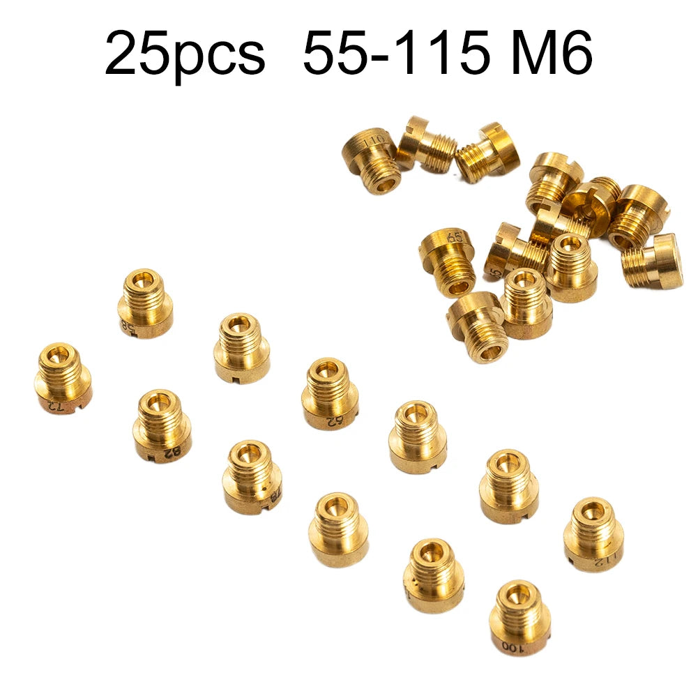 25pcs Carburetor Main Jet 55-115 M6 For Dellorto & For Mikuni 6mm Thread Carburetors Injector Nozzle Main Jet Set