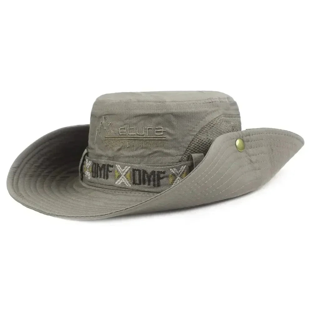 Summer Men Outdoor UV Protection Wide Brim Hiking Hat Mesh Fisherman Hat Beach Sunscreen Cap Summer Bucket Hats Men Amagi