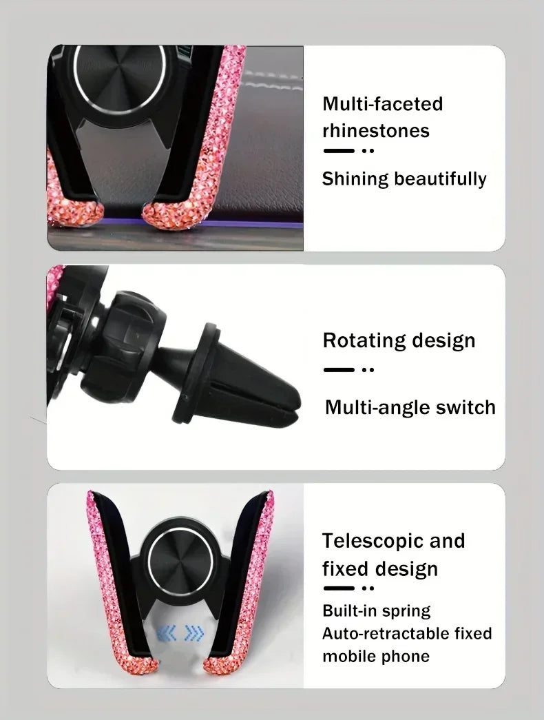 Car Phone Holder Women Diamond Crystal Car Air Vent Mount Clip Mobile Phone Holder Stand in Car Bracket Interior Amagi