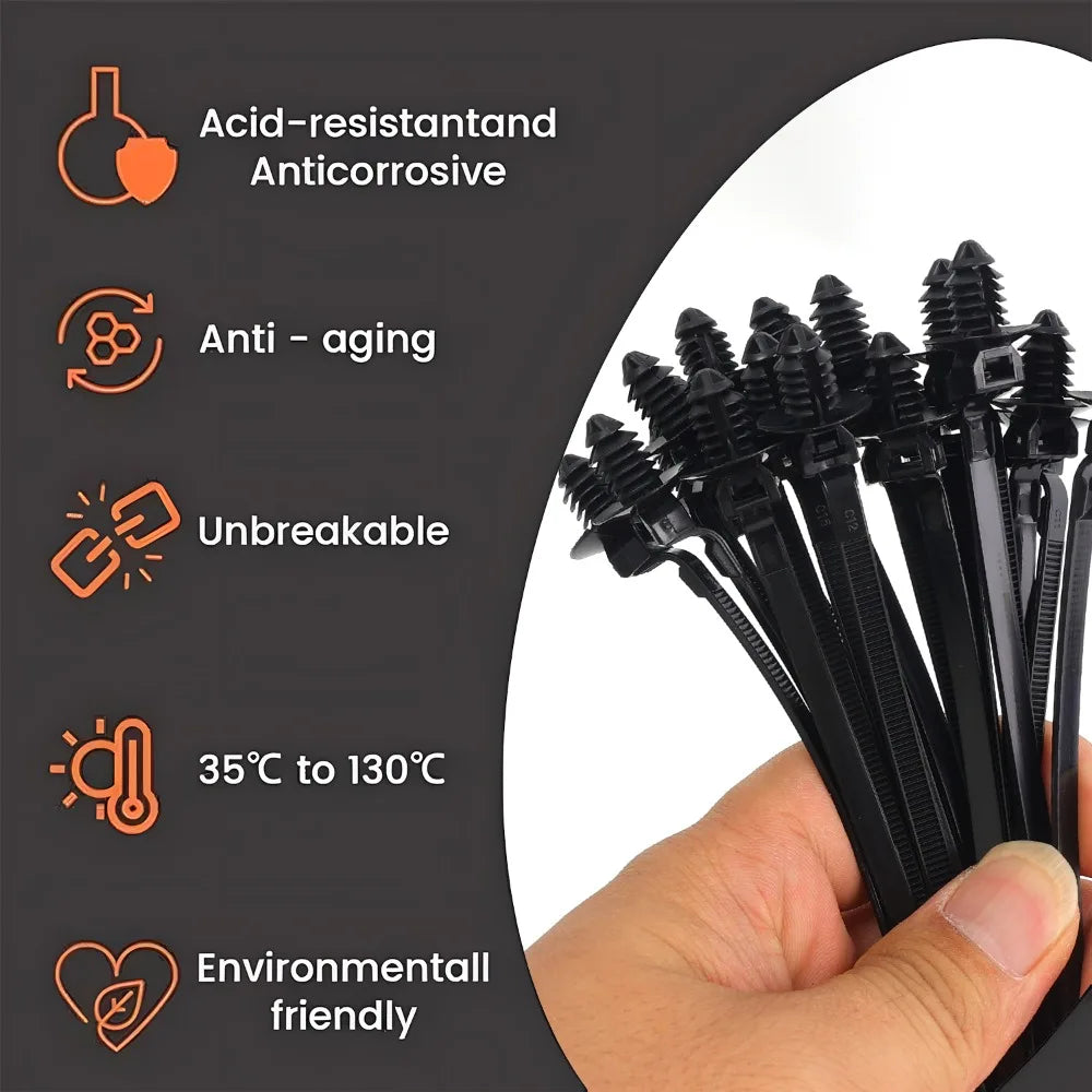 100/10pcs Nylon Self Locking Zip Tie Car Engine Bay Wiring Loom Retainer Clip Screw Mount Fastener Universal Car Wire Management