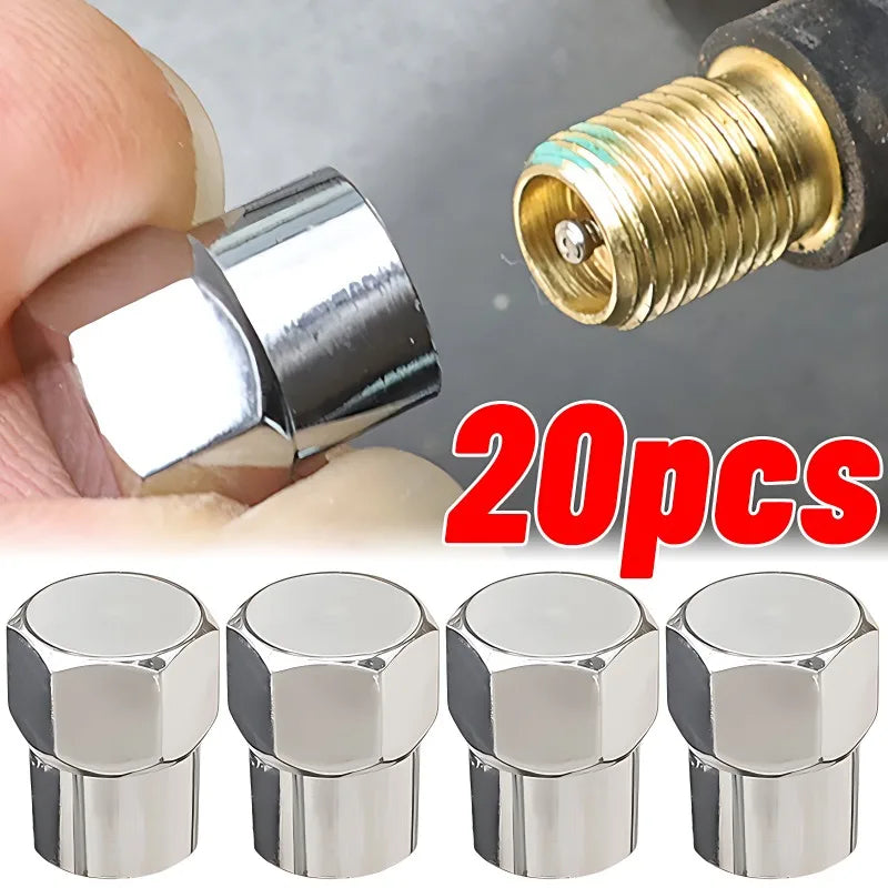 20/10Pcs Car Flat Head Valve Cap Universal Hexagonal Chrome Plated Dust Wheel Nozzle Decor Tyre Valve Stem Caps Auto Accessories