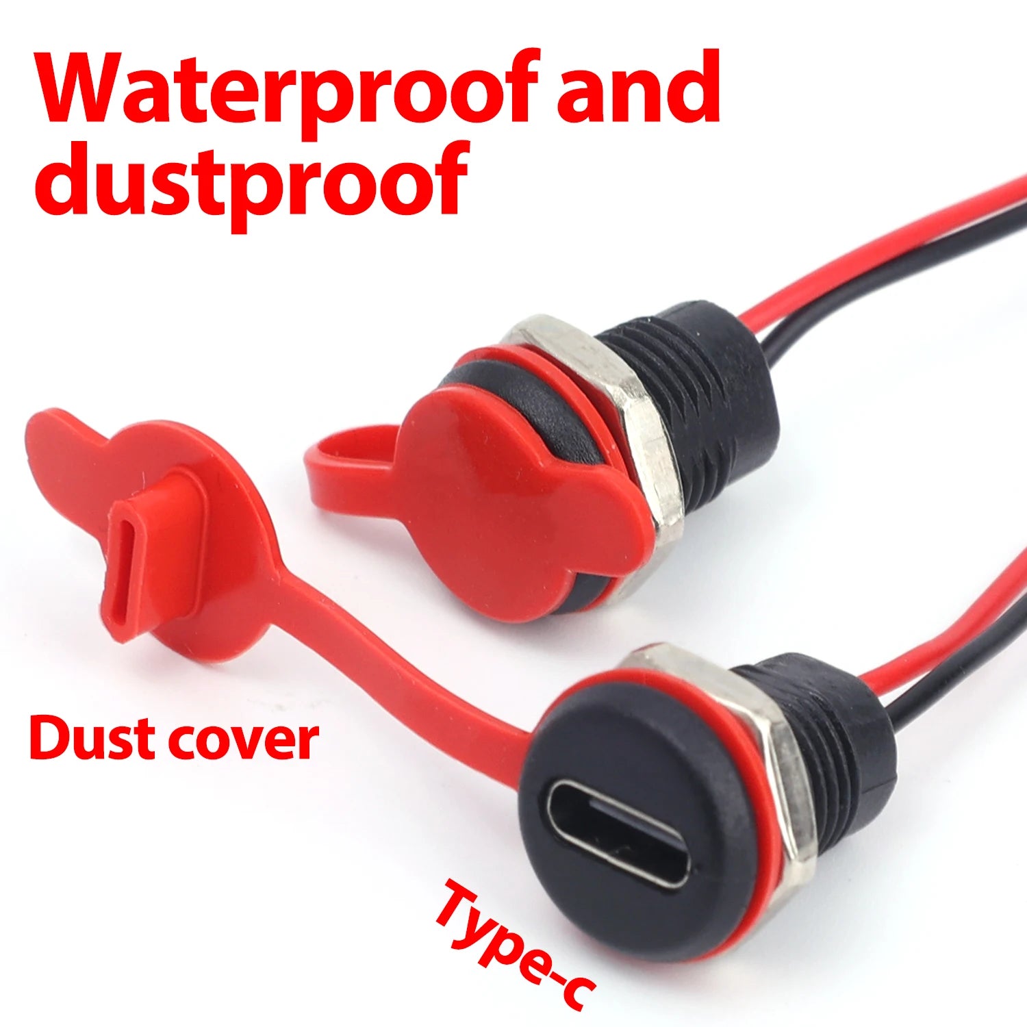 Type-C Female Chassis 2Pin Type-C Female Socket Connector Waterproof Jack Female Charging Port 3A USB-C Charger Plug Socket