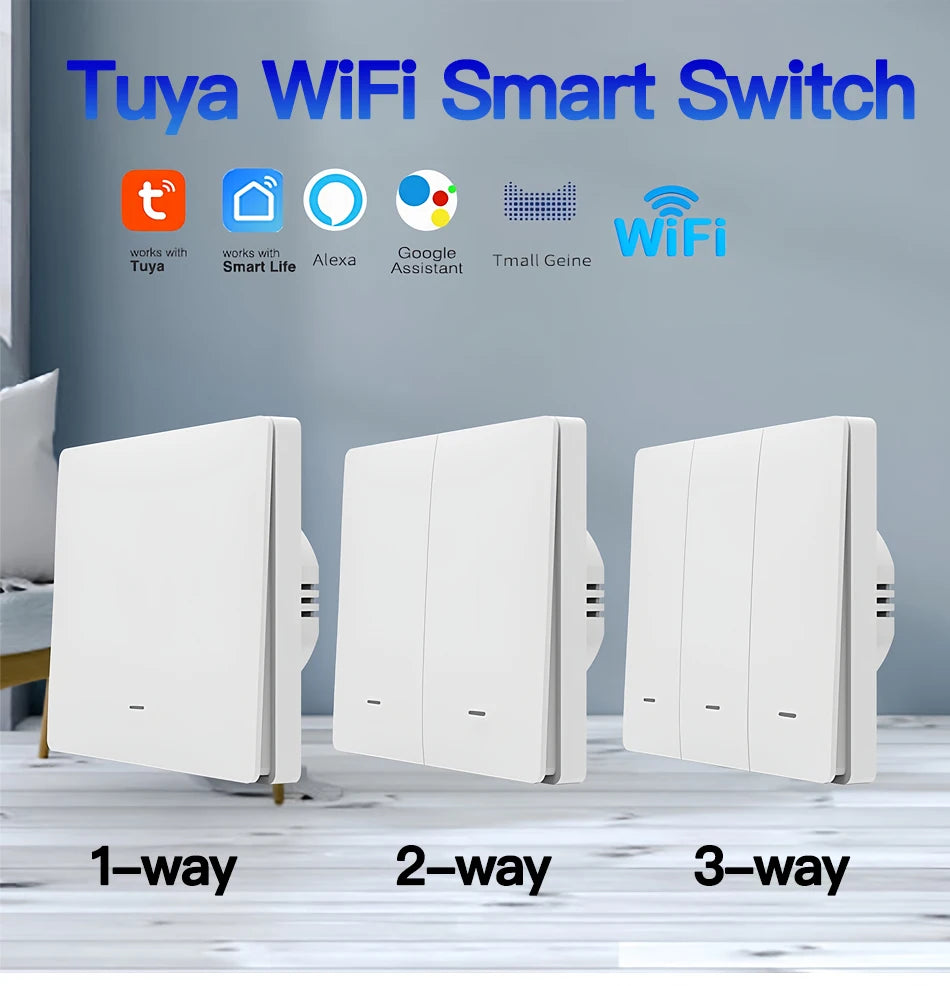 Tuya ZigBee Smart Light Switch No Neutral Wire No Capacitor Needed,1/2/3 Gang Wall Touch Interrupter Work with Alexa Google Home