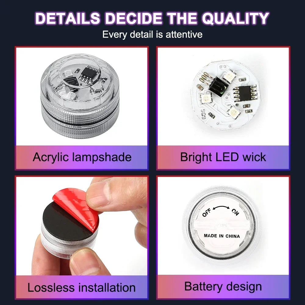 Mini Submersible LED Lights Small Underwater Tea Candles Waterproof with Remote Control for Vase Home Party Wedding Table Amagi