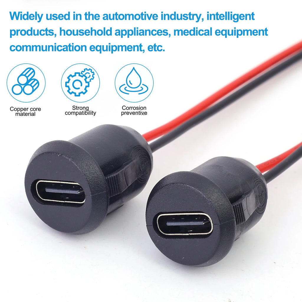 1-20pcs USB Connector Type-C Waterproof with Female Socket 2Pin Fast Charging Jack Charging Port USB-C Charger Plug Socket Tools