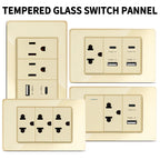 118 Series Glass Panel Wall Switch Socket, US Mexico Standard, USB and Type-C Charging Ports, 1/2/3/4 Gang Options