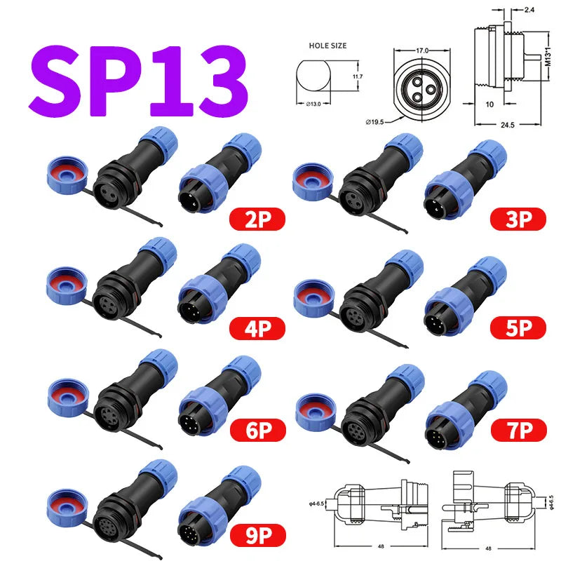 SP21 SP20 SP17 SP16 SP13 Docking 2P 3P 4P 5P 6P 7 12Pin IP68 Waterproof Aviation Connector,Panel Mount Connector Plug and Socket