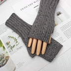 Men Women Stretch Acrylic Knit Stripe Fingerless Mitten Student Couple Winter Warm Twist Flower Half Finger Solid Glove Amagi