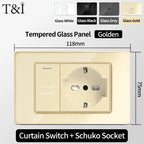 118-Style EU/CL Dual Socket with USB-C PD 20W - Tempered Glass Italy & Chile Outlet for Home/Office