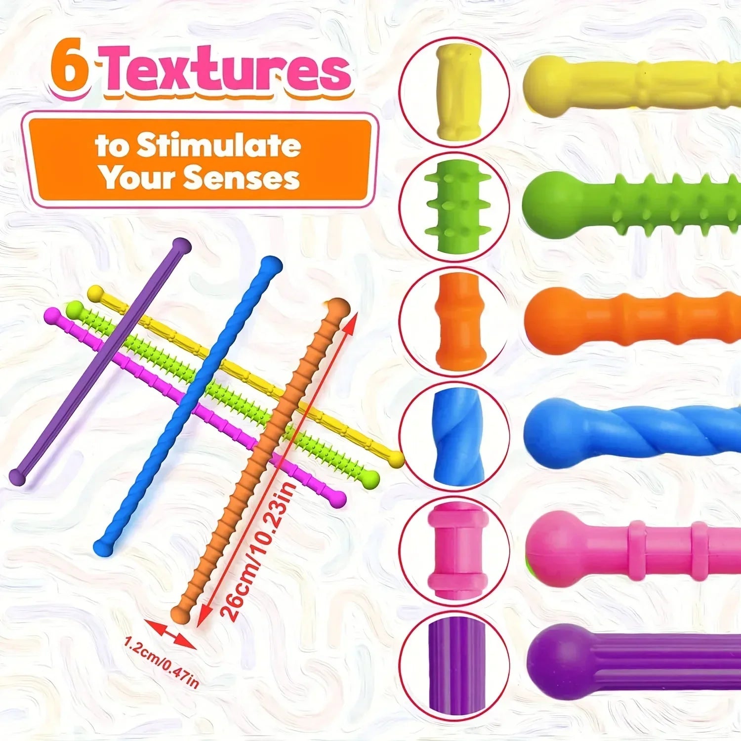 Sensory Sticks Toys, Anti Stress Relief Anxiety Silicone Textured Calming Sensory Toy For Autism ADHD Kids Antistress Amagi