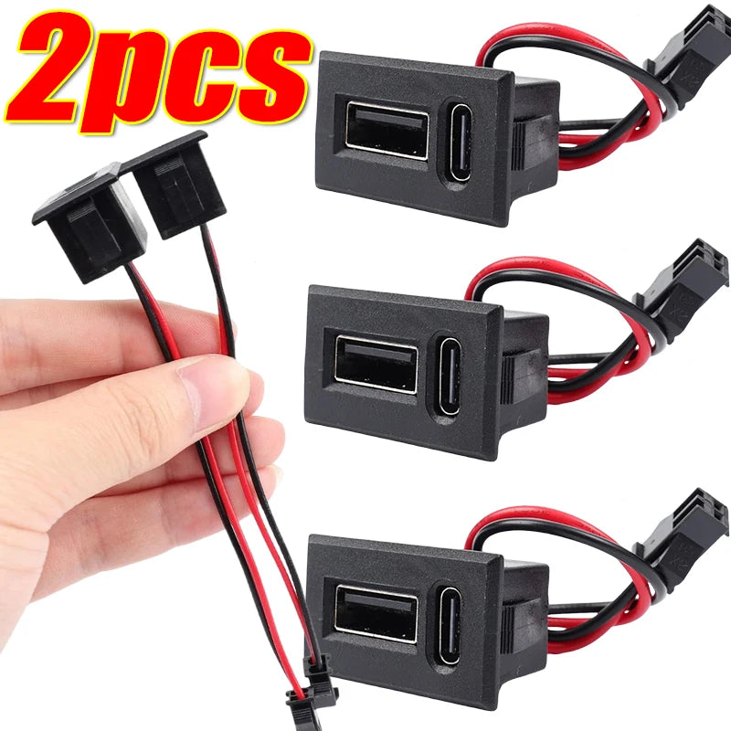 Female Usb Lamp Charging Socket Power Socket Type-C Double Layer Usb Base Socket with Cable Connector Car Accessories 1/2pcs