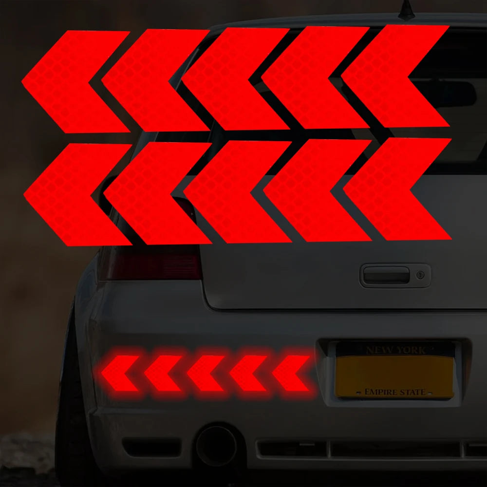 10 Pcs/Set Car Sticker Reflective Arrow Sign Tape Warning Safety Sticker for Car Bumper Trunk Reflector Hazard Tape Car Styling
