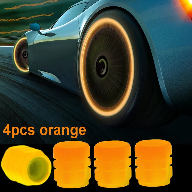 Luminous Valve Caps Car Tire Fluorescent Tyre Valve Stem Decor Luminous Cap Night Glowing Wheel Hub Nozzle Valve Caps