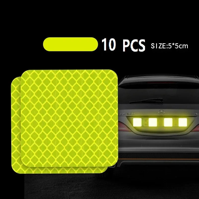10pcs Car Bumper Reflective Stickers Reflective Warning Strip Tape Secure Reflector Stickers Decals Accessories