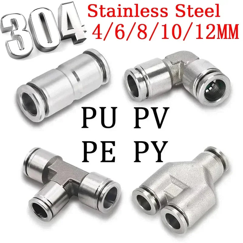 Pneumatic Push-In Tube Fittings – 4/6/8/10/12mm OD, Multiple Types: Straight Union, Elbow, Tee, Male Thread, Quick-Connect