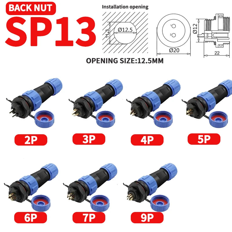 SP13 SP16 SP17 SP20 SP21 2PIN-12PIN Panel Mount Waterproof Aviation Connectors Plug Socket IP68, Electrical Cable Wire Connector