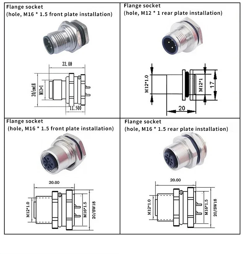 1Pcs M12 12MM Sensor Connector Straight Angle Male Female Waterproof Screw Threaded Plug Coupling 4 5 8 Pin PG7