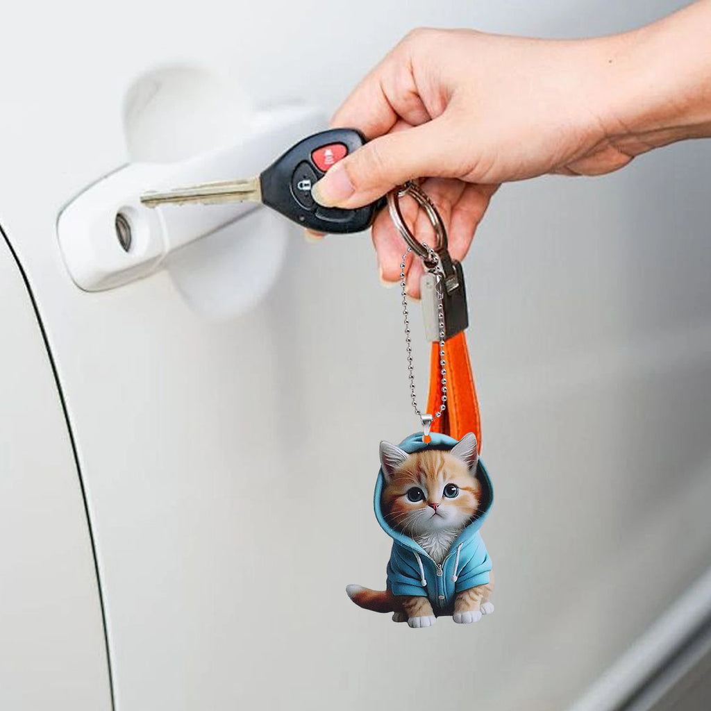 Acrylic Cat Pendant Key Chain 2D Flat Kitten Hanging Keychain Lifelike Kitten Bag Pendent Cartoon Animal Keyring Accessories