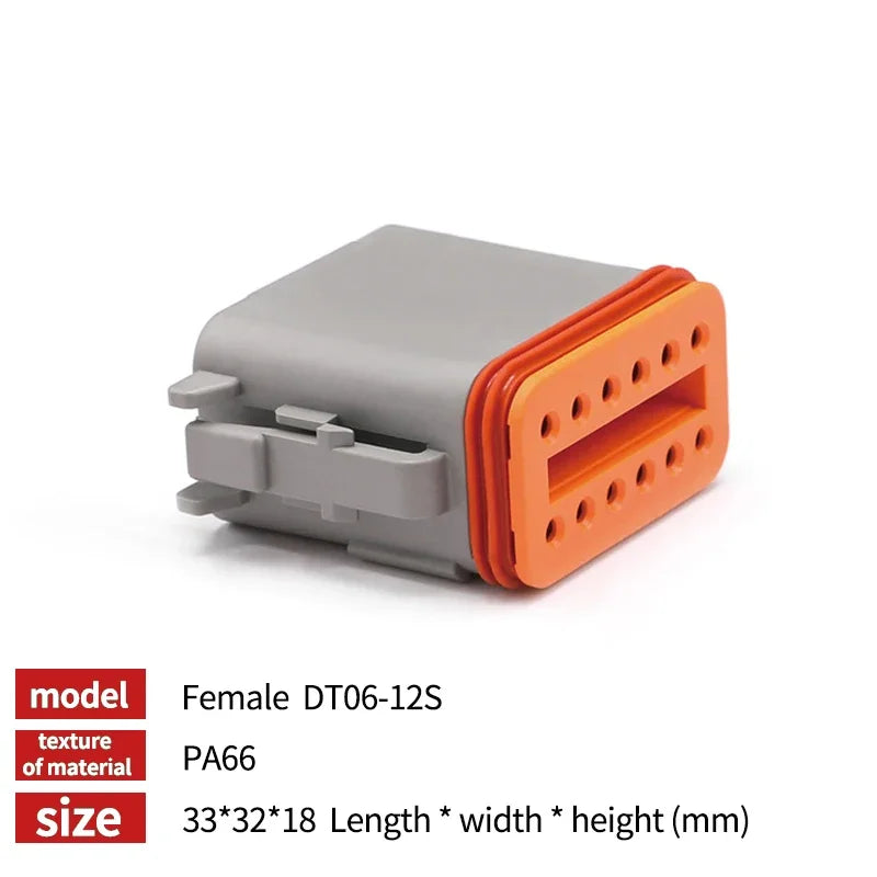 Deutsch DT Series IP68 Waterproof Connector with Fixed Flange Plug DT04-2P/12P for Auto/Truck/Bus Wiring 22-16AWG