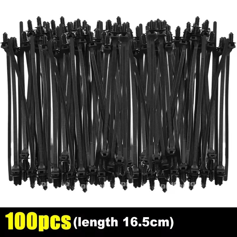 100/10pcs Nylon Self Locking Zip Tie Car Engine Bay Wiring Loom Retainer Clip Screw Mount Fastener Universal Car Wire Management
