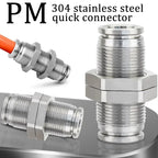 PM Type 304 Stainless Steel Bulkhead Pneumatic Connector, Push-In Hose Fitting 4mm–16mm for Air, Gas and Fluid Pipe Connection