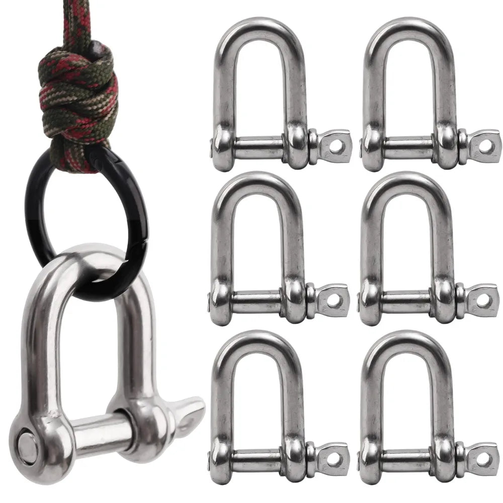 Stainless Steel D Link Shackle Ring Hooks Lifting Shackle Lock Wire Rope Clips D-Type Rigging Shackle Hooks Boat Hardware Tools