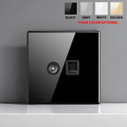 European British French Standard Tempered Glass Switch Socket with Indicator Light , Self-Reset 1 2 3 4 Gang Wall Panel Outlets