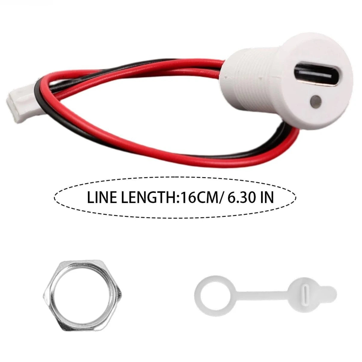 Type C Waterproof Female Socket with LED Lamp Charger Port 2 Pin Bare Wire Pigtail Connector Auto Car RV Motorcycle Boat Parts