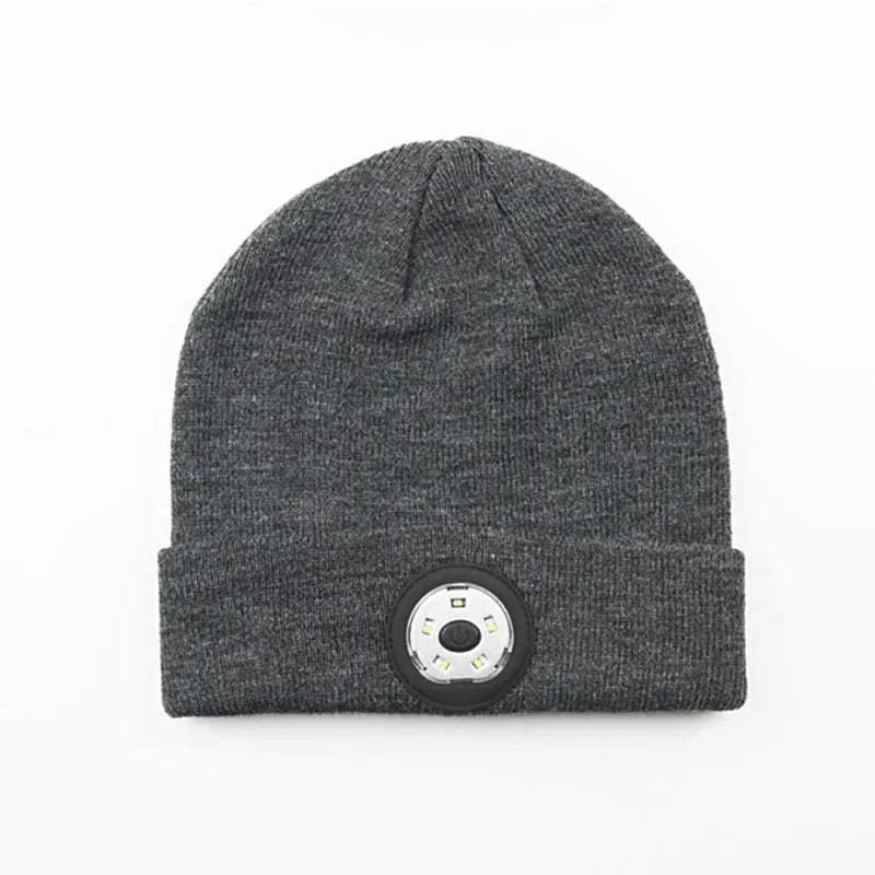 Winter Men Beanie Hat with LED Light Rechargeable Knitted Hat for Woman Cap Night Running Fishing Riding Sports Teenager Beanies
