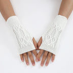 Men Women Stretch Acrylic Knit Stripe Fingerless Mitten Student Couple Winter Warm Twist Flower Half Finger Solid Glove Amagi