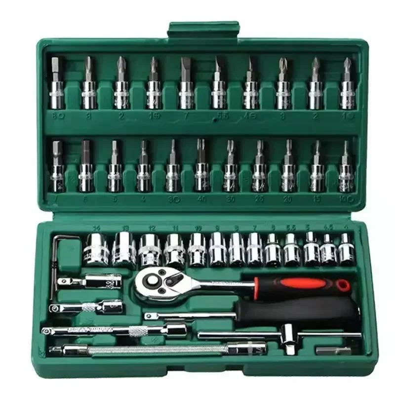 46/53Pcs Socket Wrench Set Quick Ratchet Wrench Screwdriver Toolbox Durable Belt Storage Easy to Carry for Car Bicycle Motorcycl