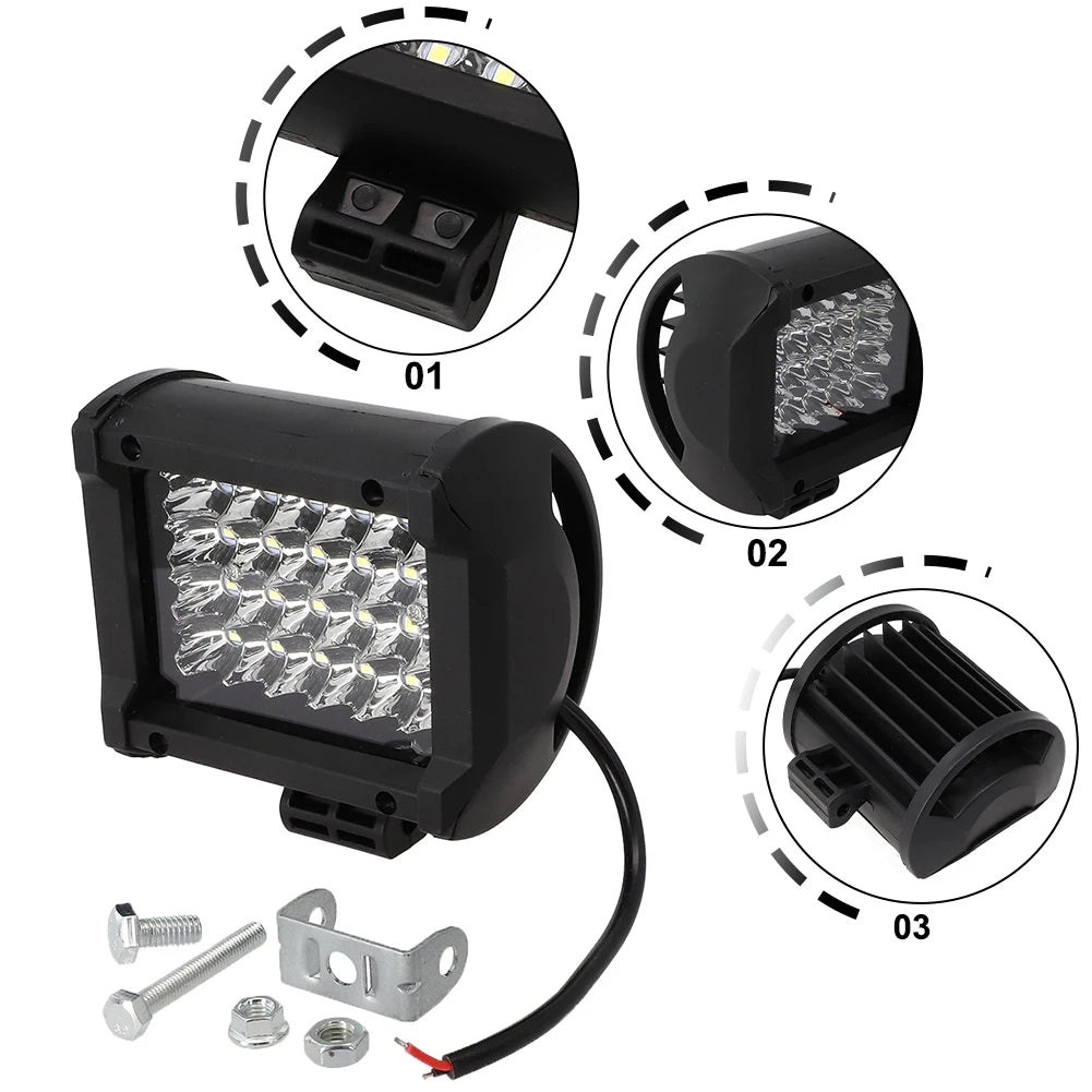 1Pcs LED Light With Accessories 4inch 72W LED Work Light Bar Sport Combo Lamp White For Offroad Driving Truck Tractor Boat Truck