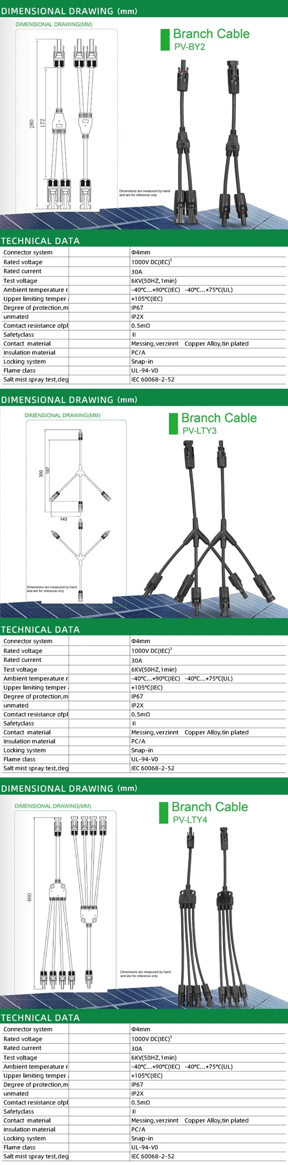 1/5 Sets Photovoltaic Solar PV Connector IP67 Y/T Type 30A 1000V 3-7 Way Branch Kit for PV/MC Cable 2.5/4/6mm² Battery Module
