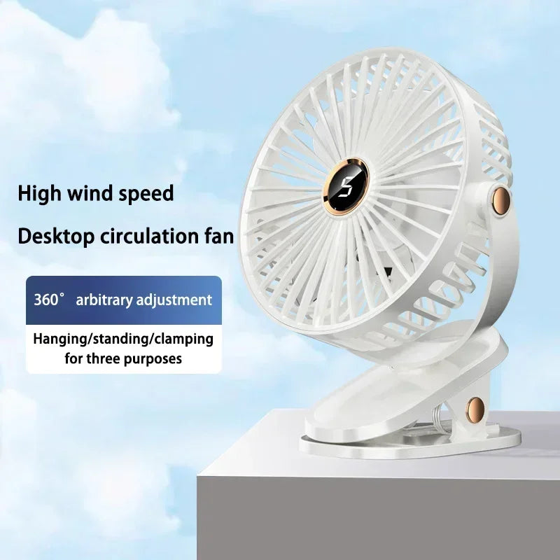 Car Clip-on Fan 5 Speed Quiet Rechargeable Desktop Portable Air Circulator Wireless Fan with LED Light for Office Amagi