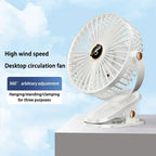 Car Clip-on Fan 5 Speed Quiet Rechargeable Desktop Portable Air Circulator Wireless Fan with LED Light for Office Amagi