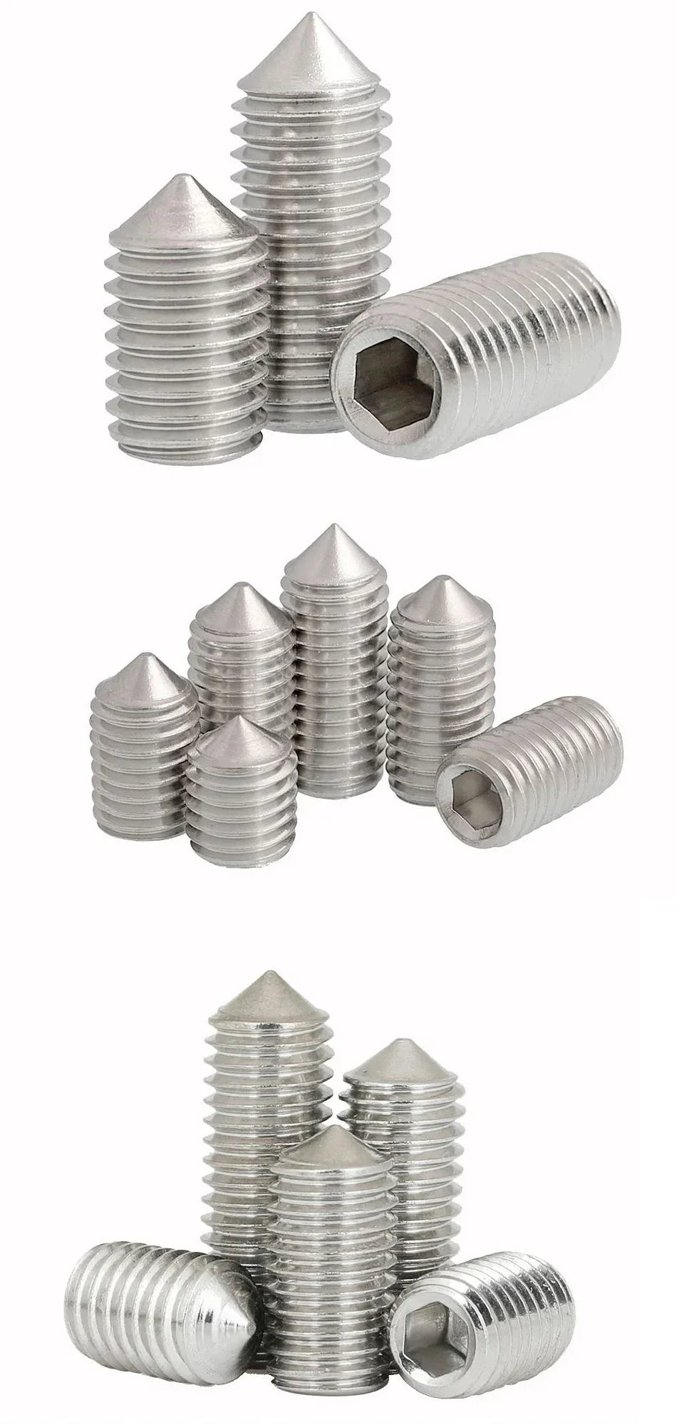 250Pcs/Box M3/M4/M5/M6/M8 Stainless Steel Allen Head Socket Hex Set Grub Screw Assortment Cup Point Set Screws With Plastic Box