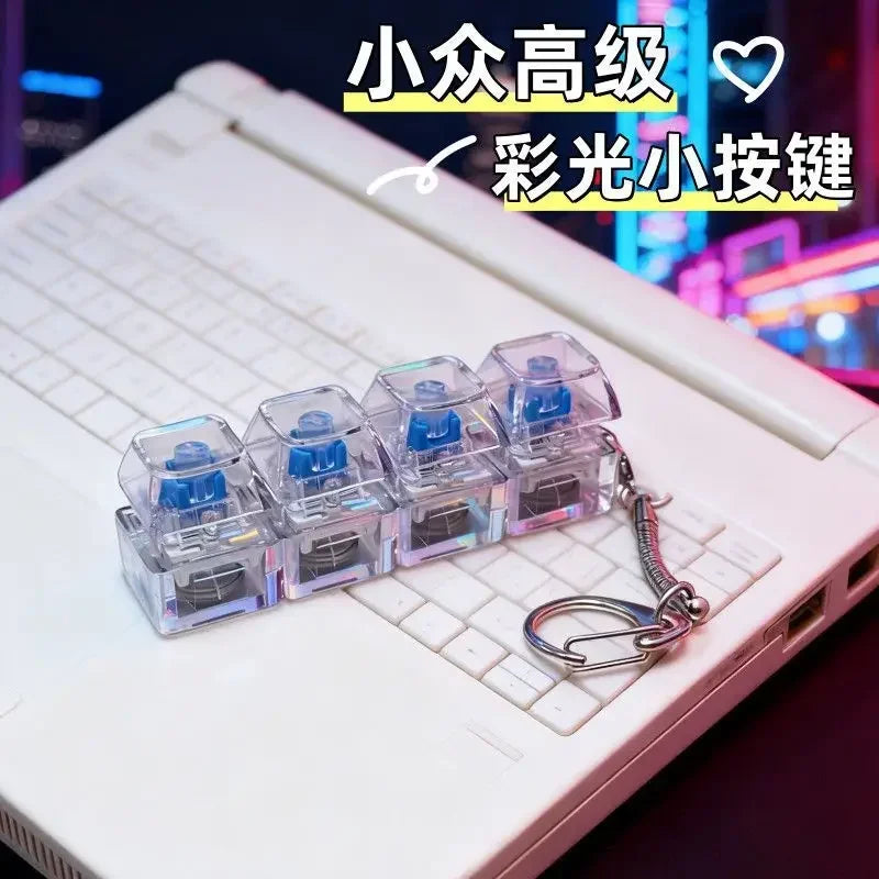LED Keyboard Key Chain Fidget Toy for Adults Fidget Clicker Decompression Keychains Stress Relief Gadget Interesting Pendant