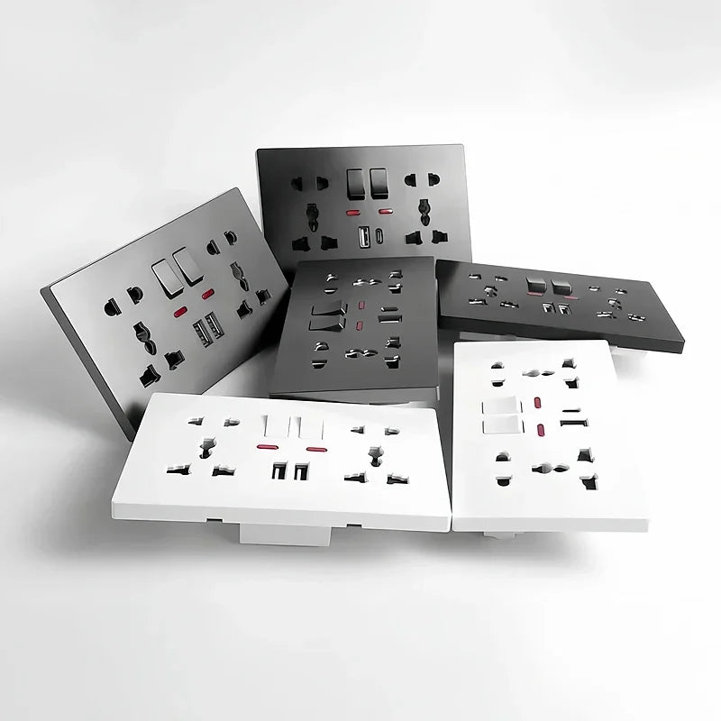 Universal Wall Socket 2‑Gang Power Outlet with Switches, USB‑C Charging Port, LED Indicator, Flush Mount, AC 110‑250V