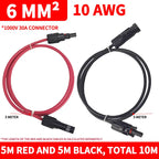 Solar PV Extension Cable Black Red 6mm² 10AWG Wire with DC Male Female Connector Waterproof Plug for Solar Panel System